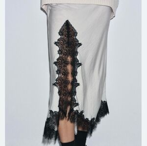 XS Zara ZW Asymmetrical Lace Midi Skirt Light Blue NWT